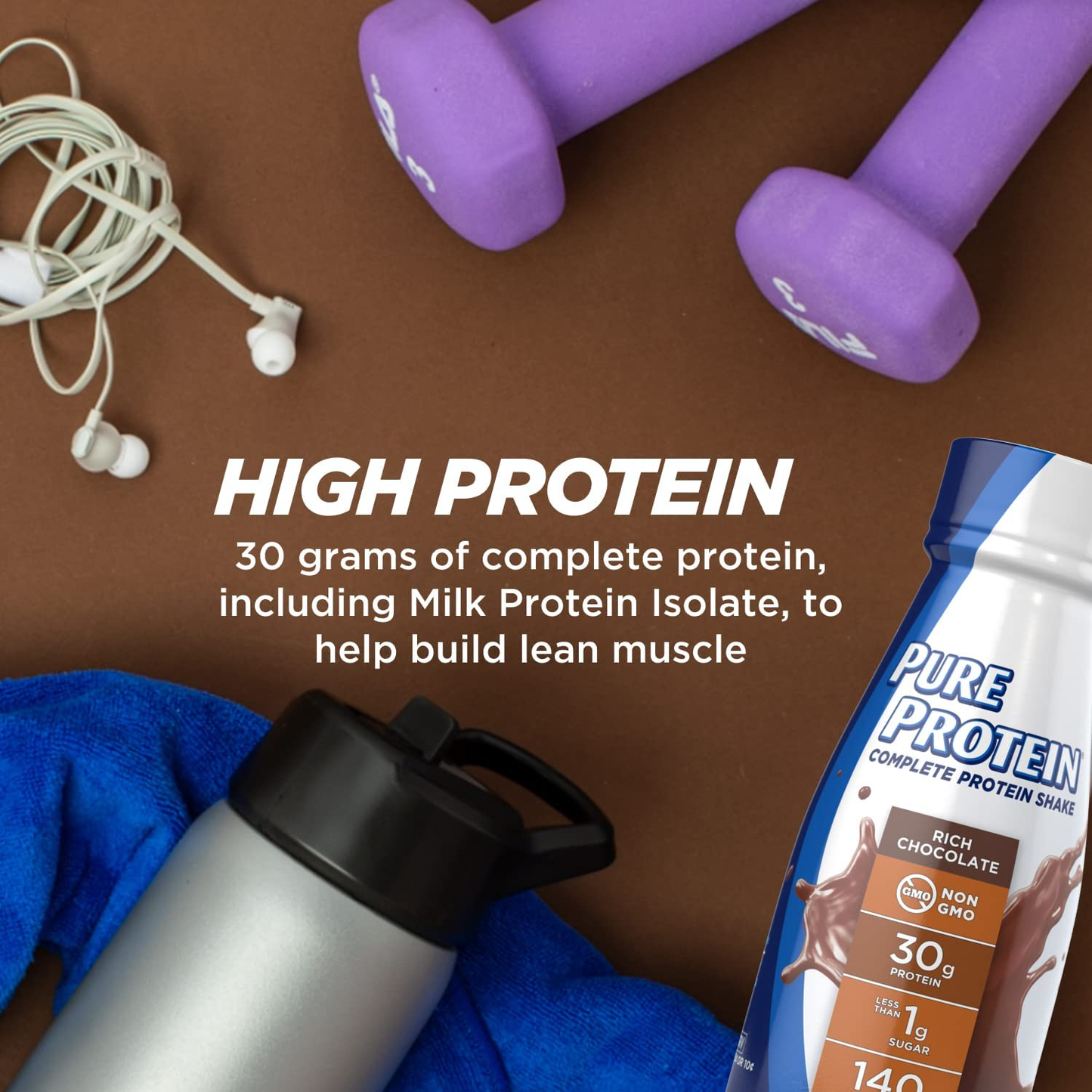 Pure Protein Chocolate Protein Shake, 30G Complete Protein, Ready to Drink and Keto-Friendly, Vitamins A, C, D, and E plus Zinc to Support Immune Health, 11Oz Bottles, 12 Pack