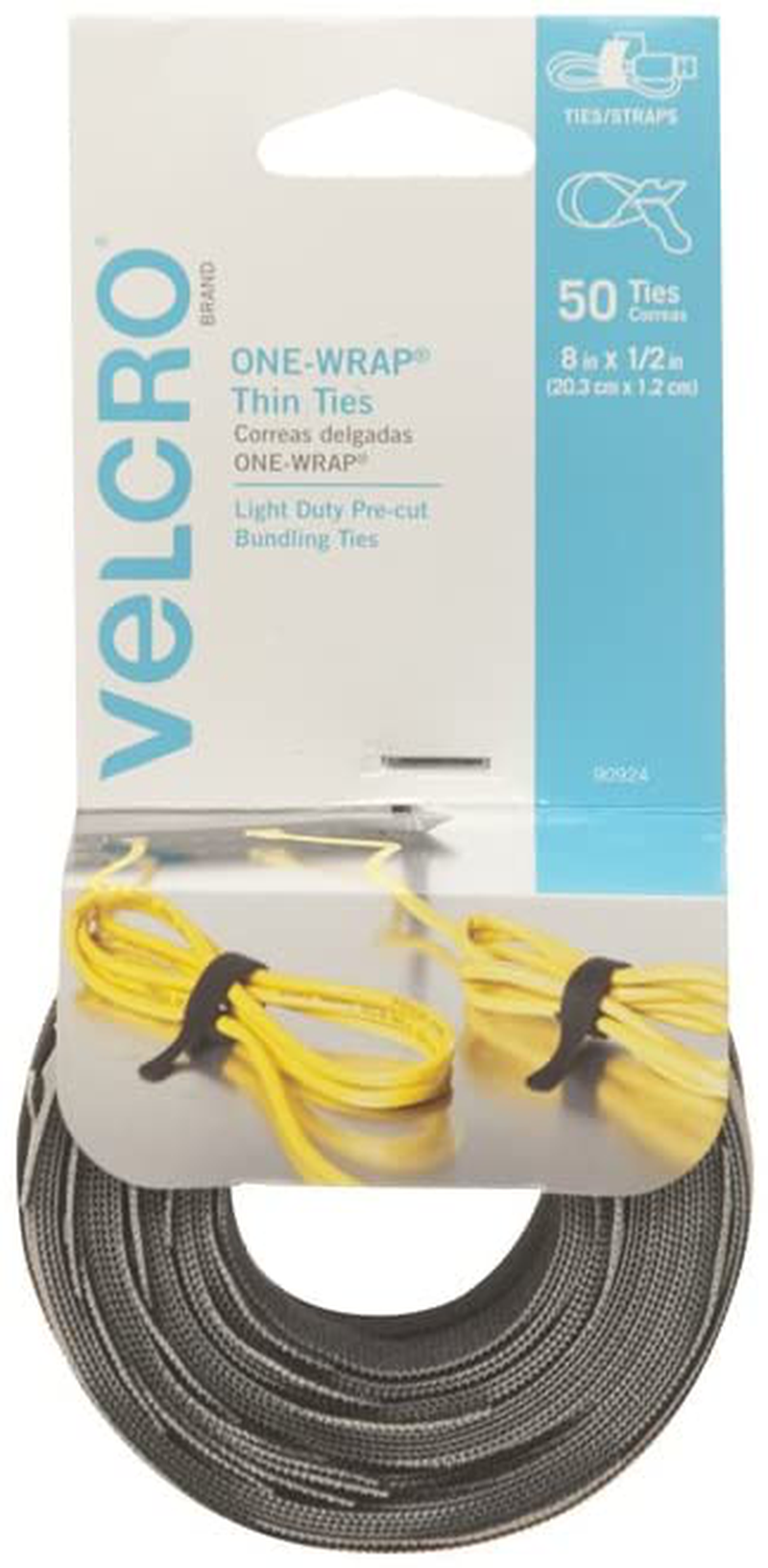 Brand ONE-WRAP Cable Ties 8 x 1/2" Black Cord Organization Straps | Thin Pre-Cut Design | Wire Management for Organizing Home, Office and Data Centers