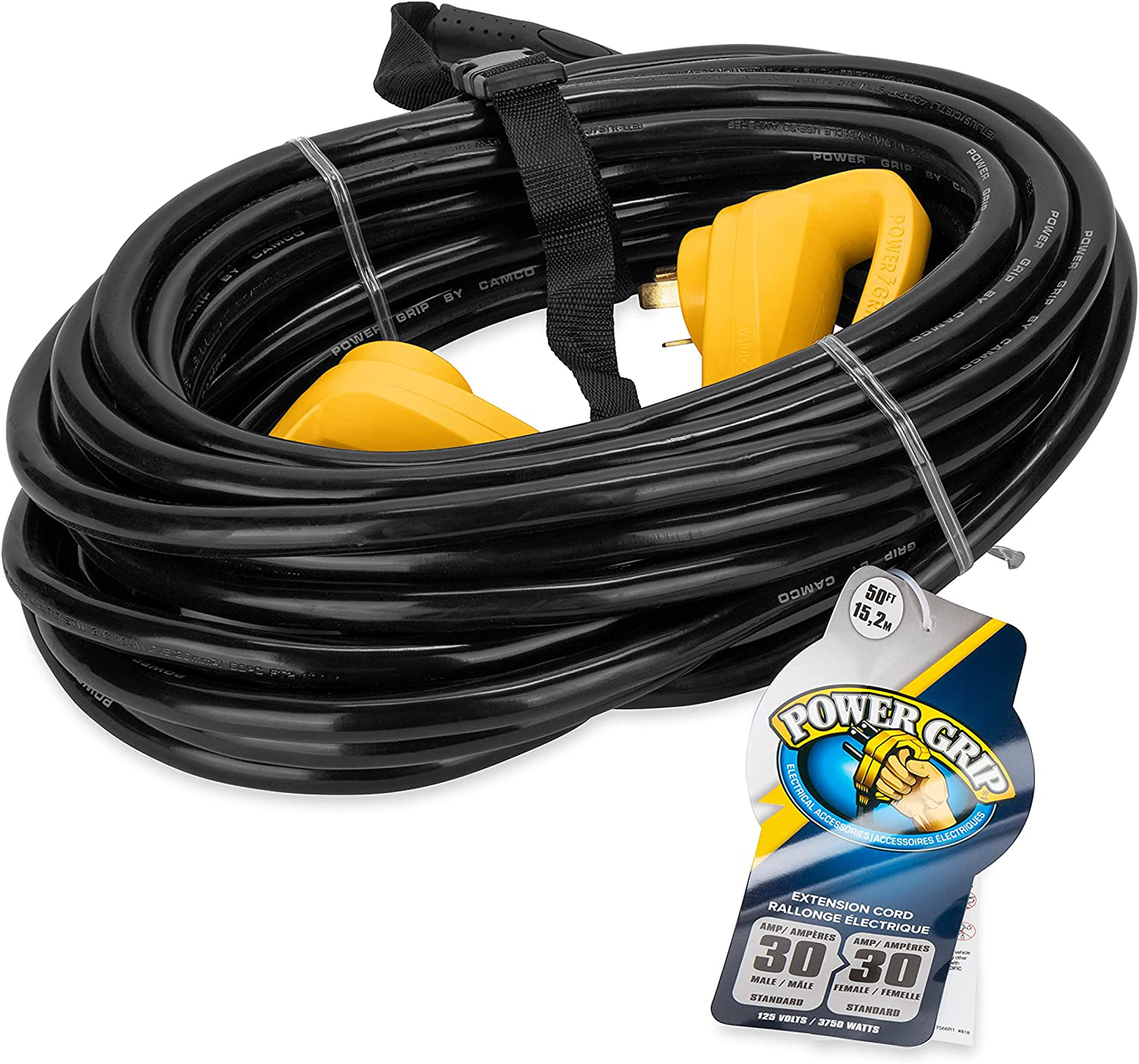 Camco 50' PowerGrip Heavy-Duty Outdoor 30-Amp Extension Cord for RV and Auto | Allows for Additional Length to Reach Distant Power Outlets