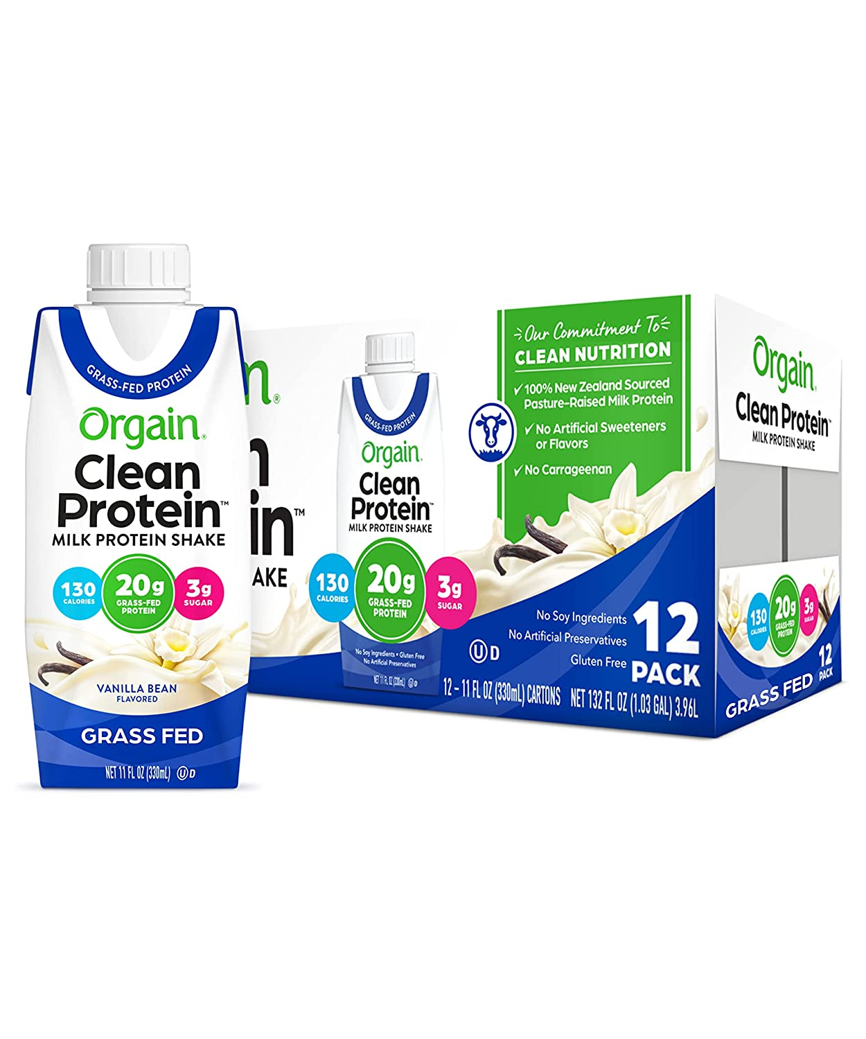 Orgain Grass Fed Clean Protein Shake, Creamy Chocolate Fudge - 20G of Protein, Meal Replacement, Ready to Drink, Gluten Free, Soy Free, Kosher, Packaging May Vary, 11 Fl Oz (Pack of 12)