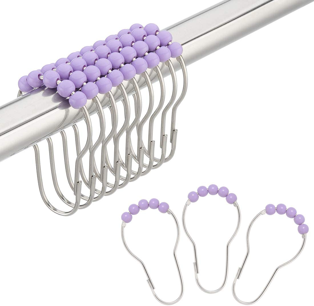 Amazer Shower Curtain Hooks Rings, Stainless Steel Shower Curtain Rings and Hooks for Bathroom Shower Rods Curtains-Set of 12