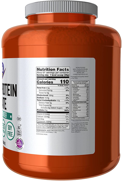 NOW Sports Nutrition, Whey Protein Isolate, 25 G with Bcaas, Unflavored Powder, 5-Pound