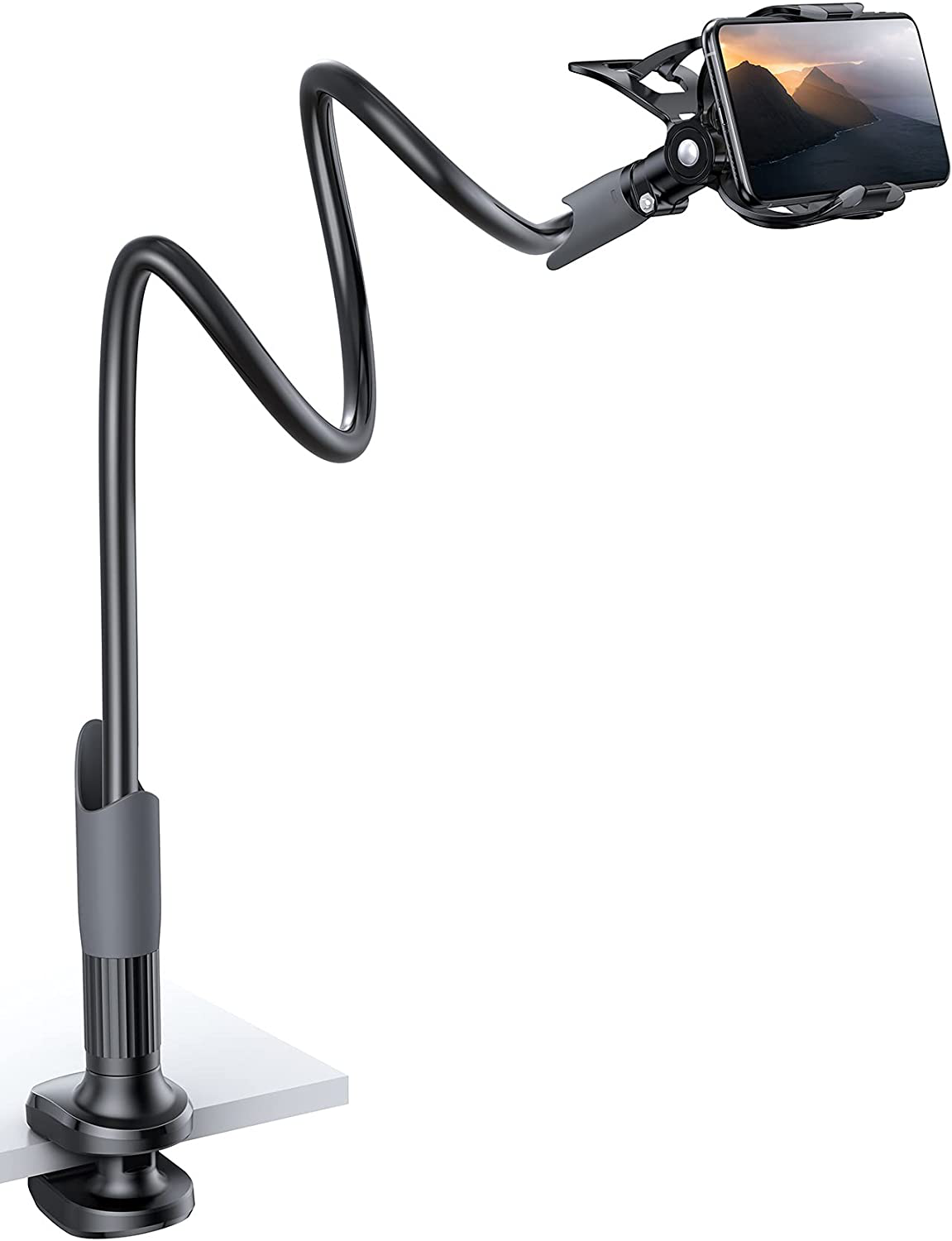 Phone Holder Bed Gooseneck Mount - Lamicall Cell Phone Clamp Clip for Desk, Flexible Lazy Long Arm Headboard Bedside, Overhead Mount Stand, Compatible with Phone 12 Mini 11 Pro Xs Max XR X 8 7 6 Plus