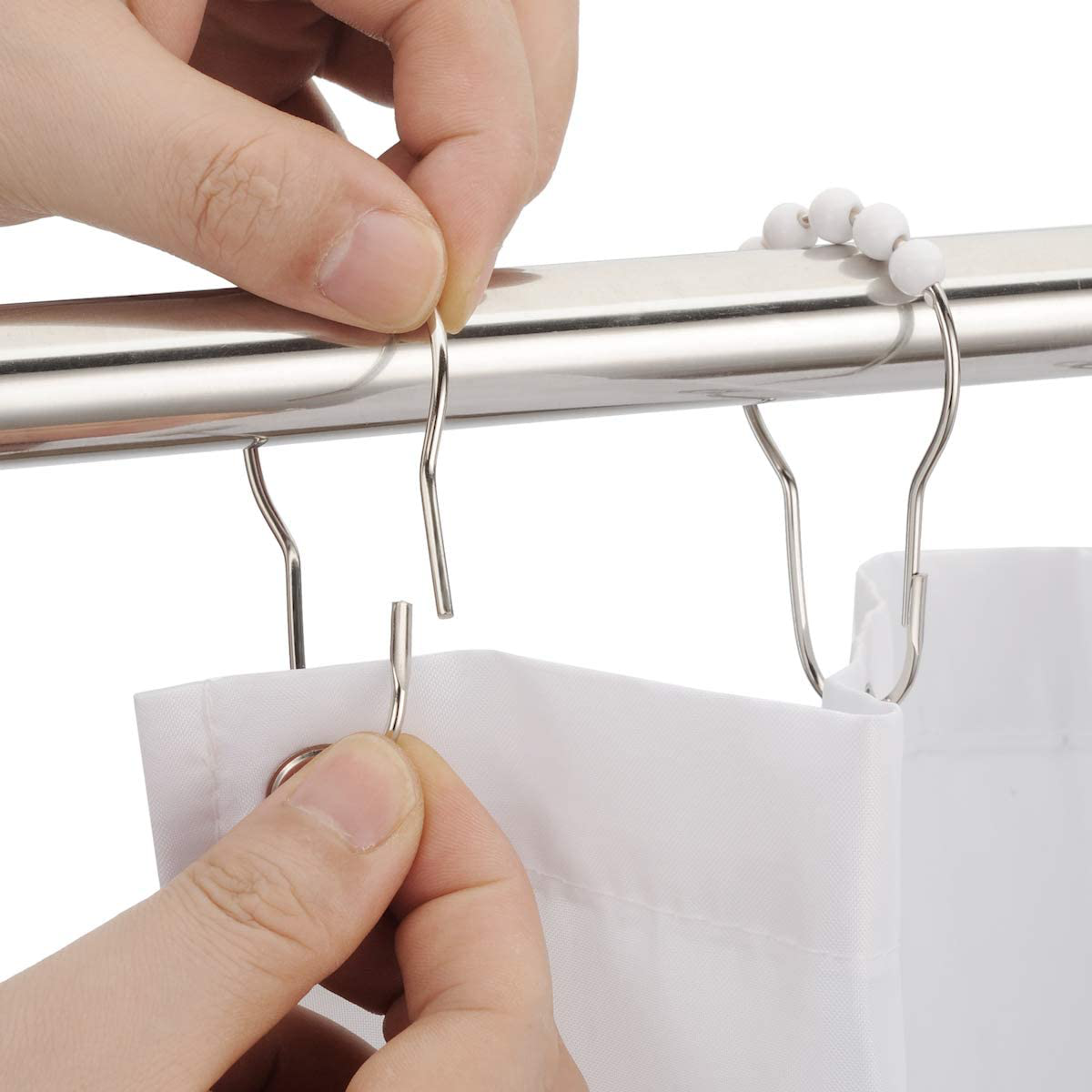 Amazer Shower Curtain Hooks Rings, Stainless Steel Shower Curtain Rings and Hooks for Bathroom Shower Rods Curtains-Set of 12
