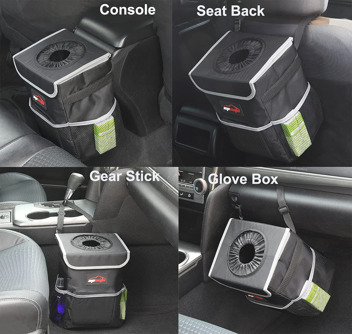 EPAuto Waterproof Car Trash Can with Lid and Pockets Includes Trash Bags