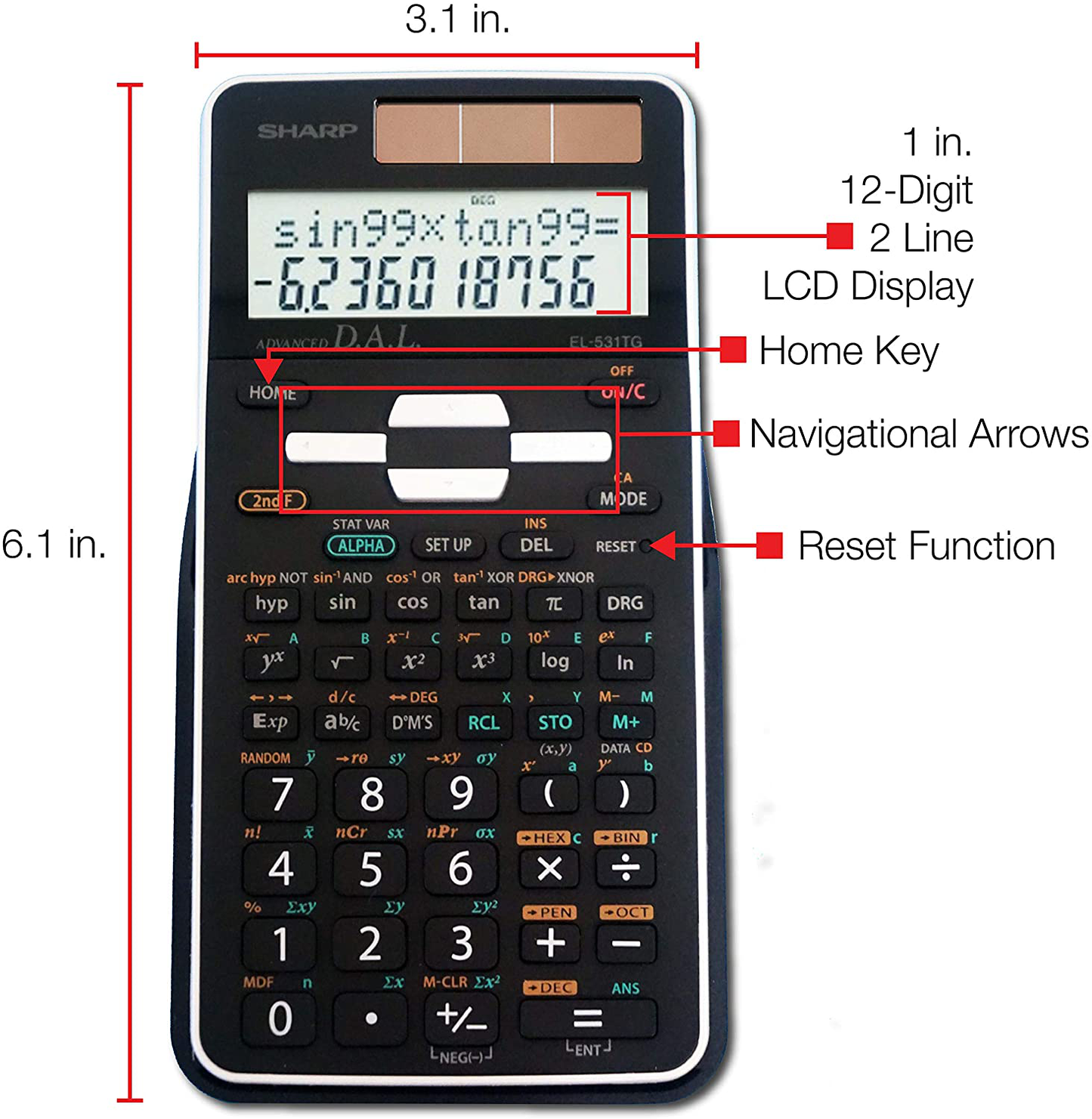 Sharp EL-531TGBBW 12-Digit Scientific/Engineering Calculator with Protective Hard Cover, Battery and Solar Hybrid Powered LCD Display, Great for Students and Professionals, Black,Black and White