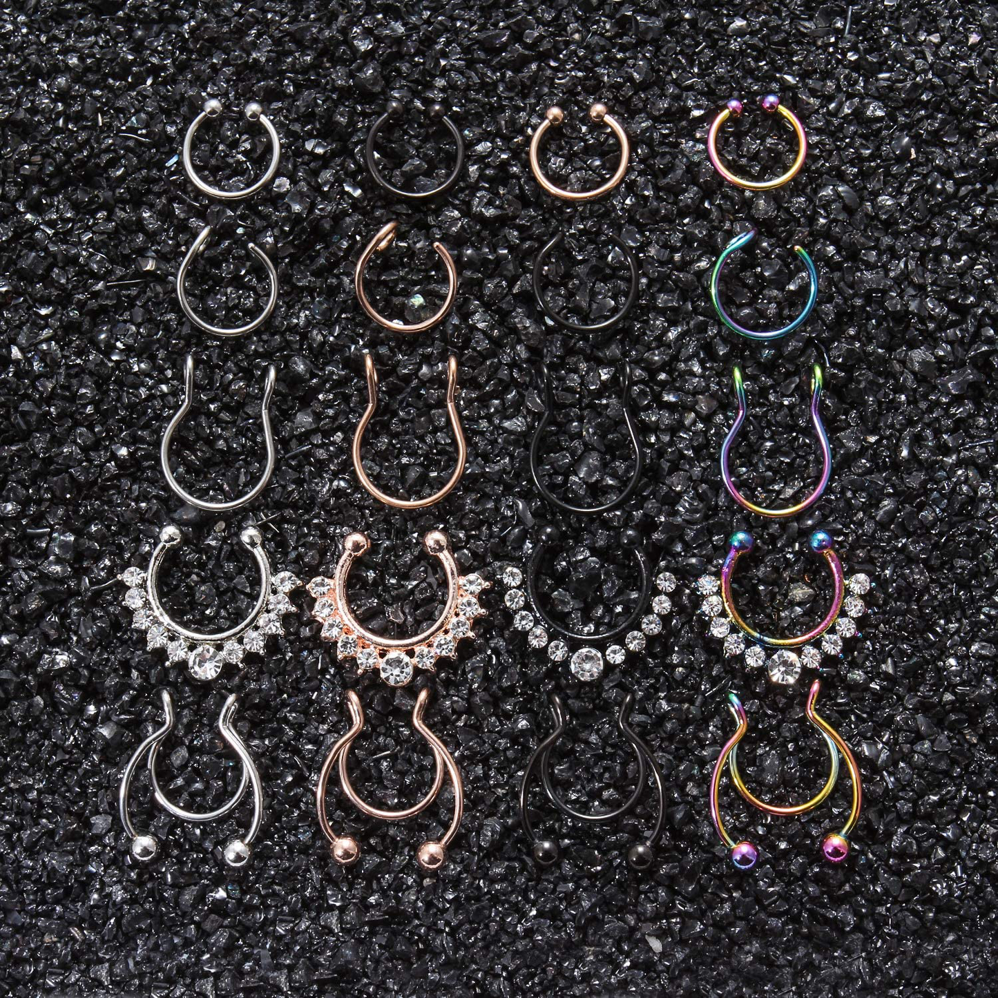 SCERRING Fake Septum Nose Hoop Rings Stainless Steel Faux Lip Ear Nose Septum Ring Non Piercing Clip On Nose Hoop Rings Body Piercing Jewelry 20PCS