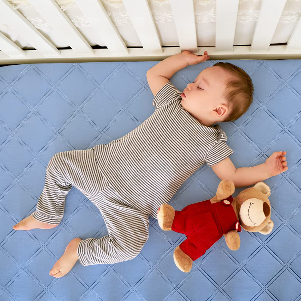 Waterproof Fitted Crib Mattress Pad and Toddler Crib Mattress Protective Baby Crib Mattress Cover Sheets Protector Bedding Sets Breathable & Hypoallergenic for Boys and Girls (Grey, Crib 28''x52'')