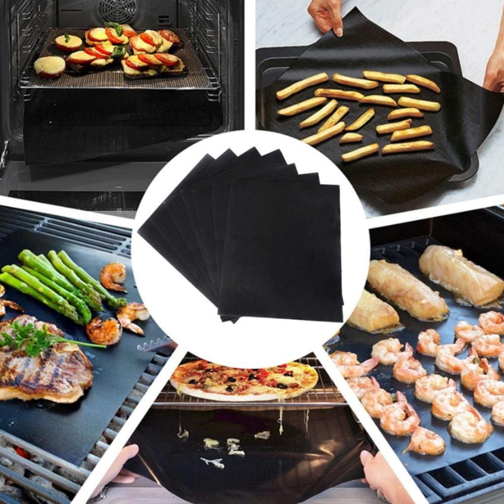 Grill Mats for Outdoor Grill, Dailyart Grill Mats Non Stick Set of 5 BBQ Grill Mat Baking Mats Teflon BBQ Accessories Grill Tools Reusable,Works on Gas, Charcoal, Electric Grill 15.75 X 13-Inch, Black