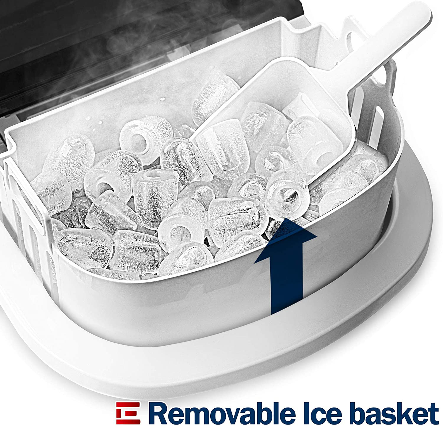 Euhomy Ice Maker Machine Countertop, 26 lbs in 24 Hours, 9 Cubes Ready in 6 Mins, Electric ice maker and Compact potable ice maker with Ice Scoop and Basket. Perfect for Home/Kitchen/Office.(Sliver)