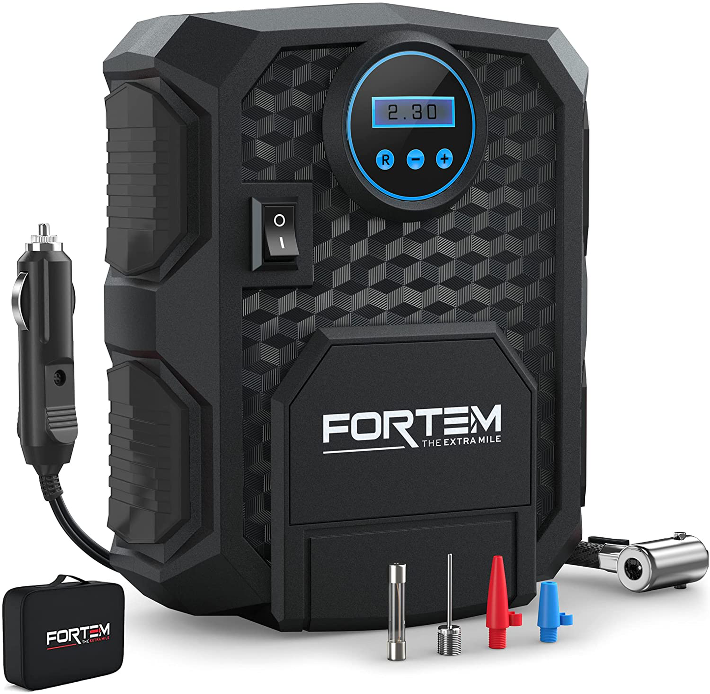 FORTEM Digital Tire Inflator for Car w/Auto Pump/Shut Off Feature, Portable Air Compressor, Carrying Case