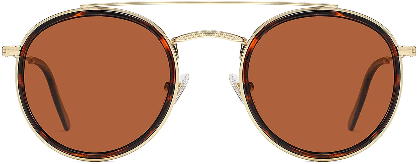 SOJOS Retro round Polarized Sunglasses UV400 Double Bridge Sun Glasses SUNSET SJ1104