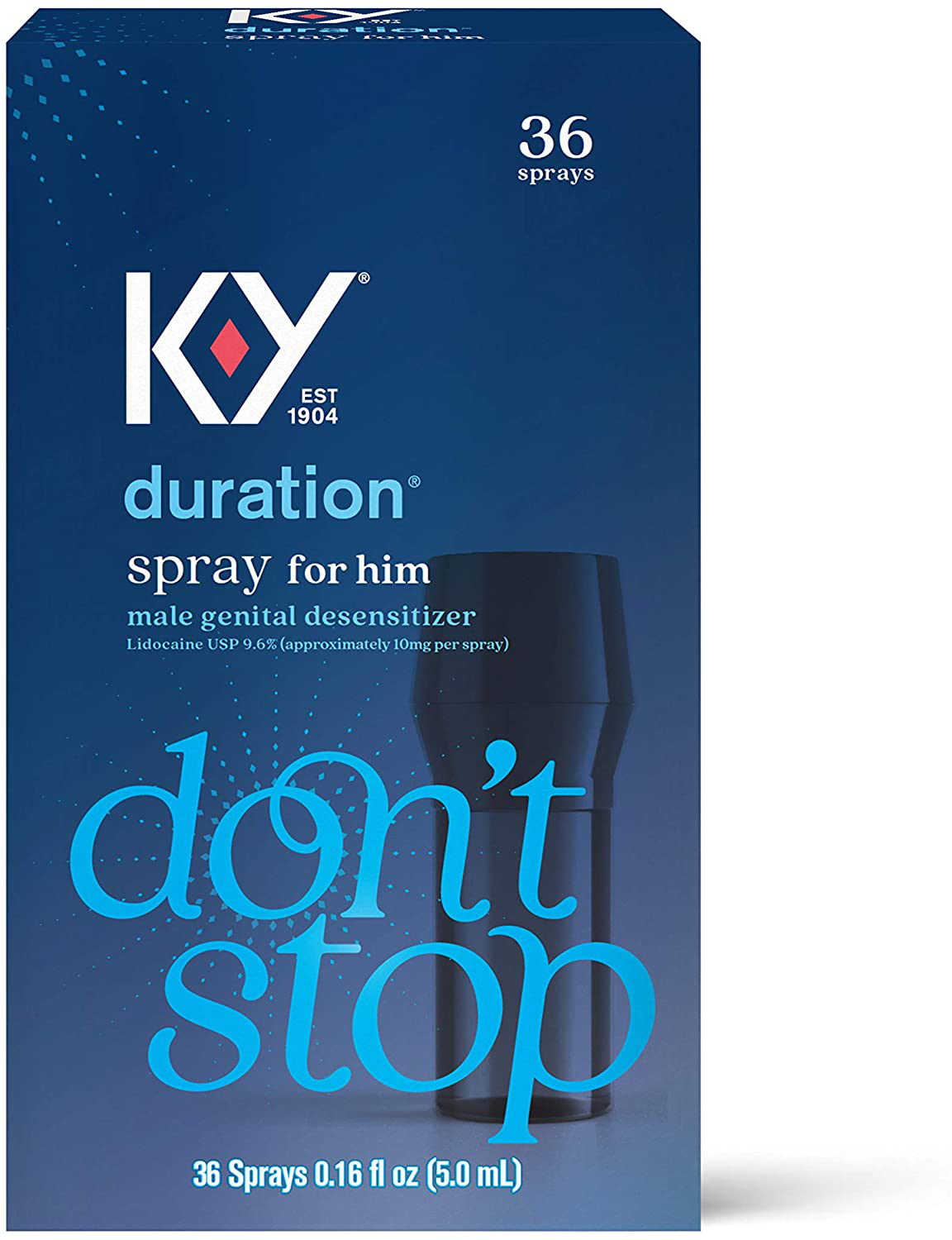 Duration Spray for Men, K-Y Male Genital Desensitizer Numbing Spray to Last Longer, 0.16 Fl Oz, 36 Sprays, Made with Lidocaine to Help Men Last Longer in Bed
