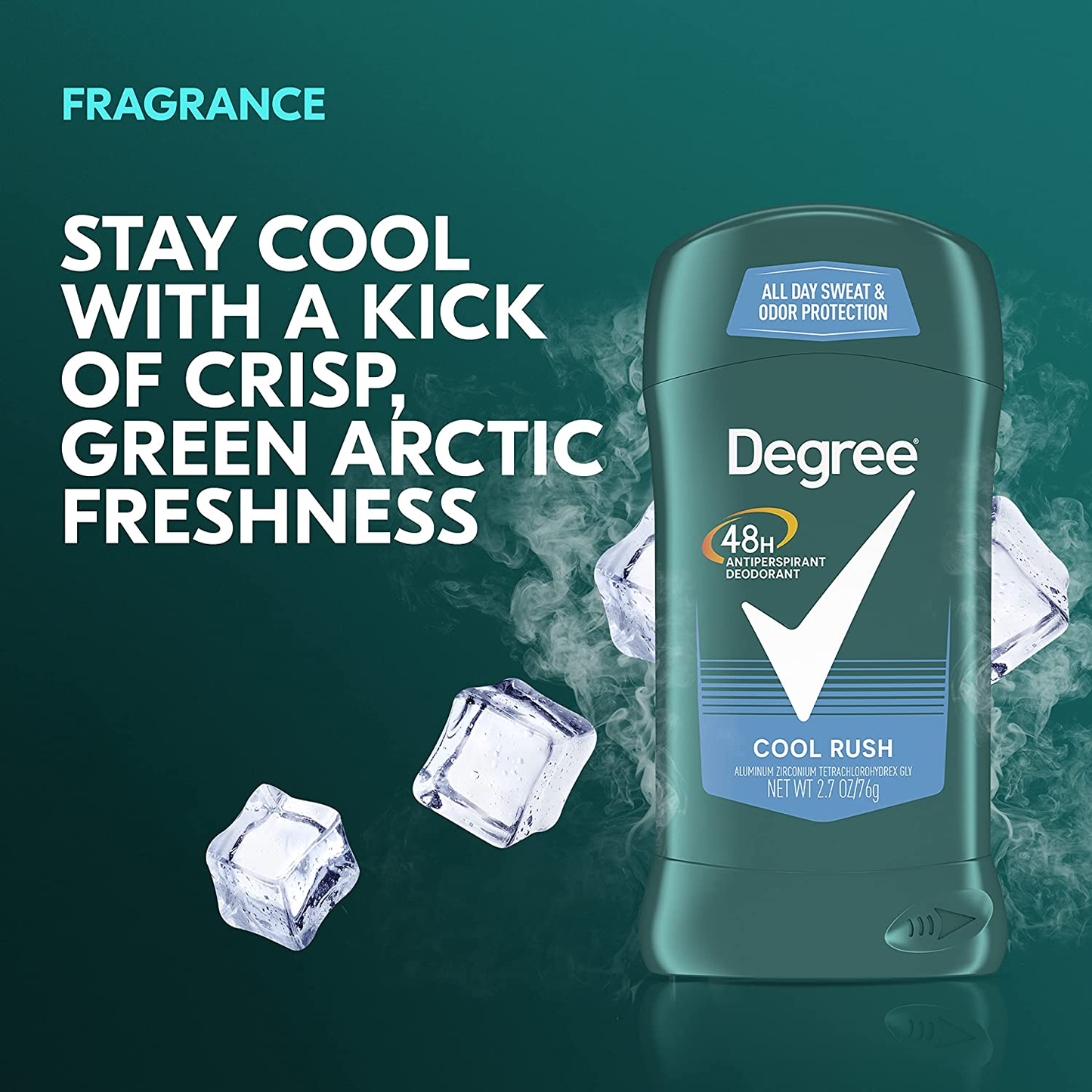 Degree Men Antiperspirant Deodorant 48-Hour Odor Protection Cool Rush Mens Deodorant Stick 2.7 Oz, Pack of 6