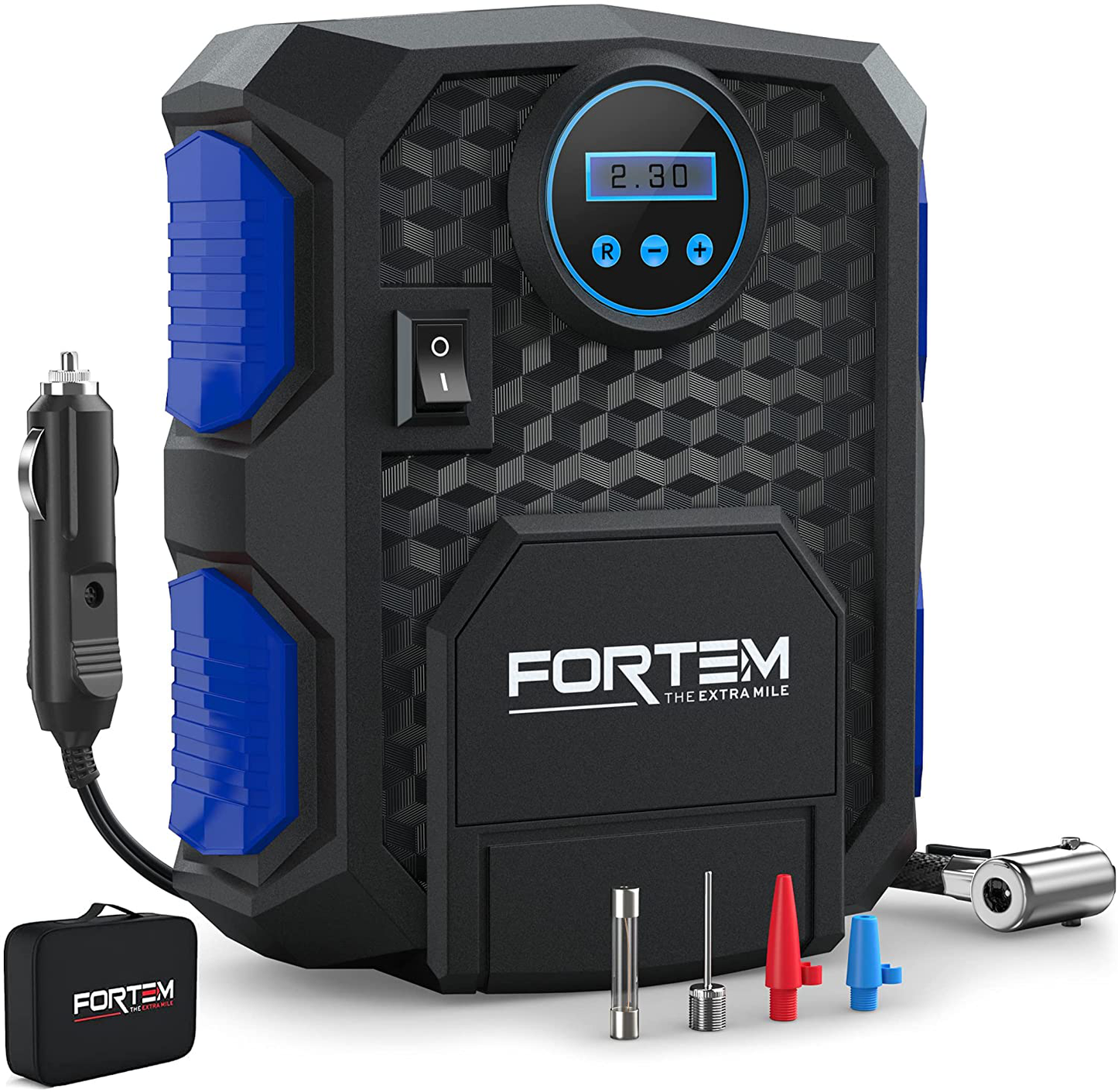 FORTEM Digital Tire Inflator for Car w/Auto Pump/Shut Off Feature, Portable Air Compressor, Carrying Case