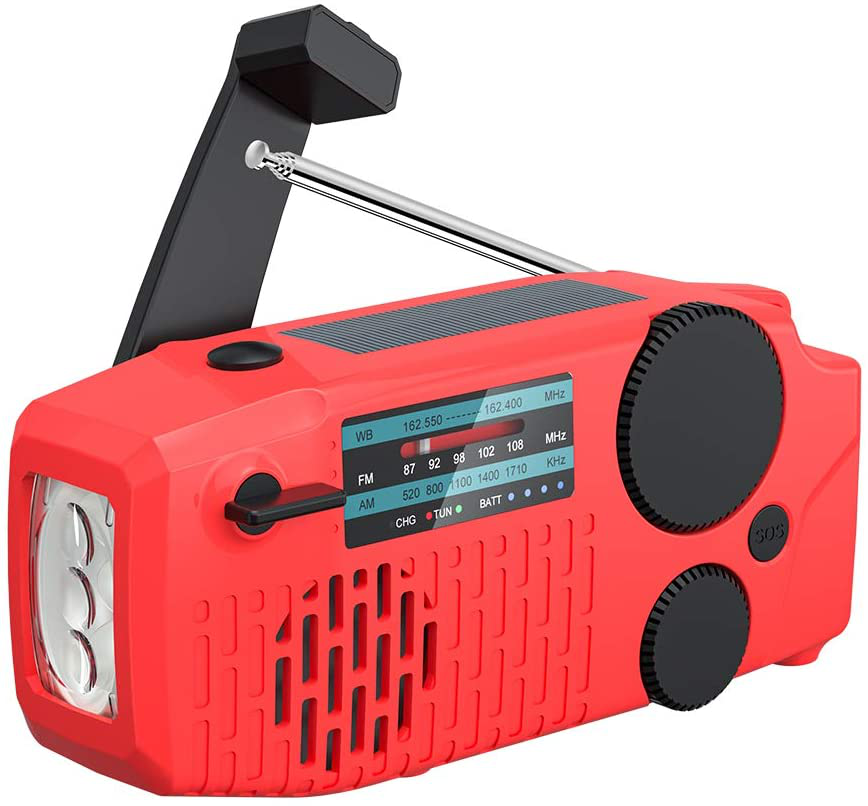 Portable Solar Emergency Hand Crank AM FM NOAA Weather Radio for Home Outdoor with LED Flashlight, 2000mAh Power Bank USB Charger, SOS Alarm,Battery Display