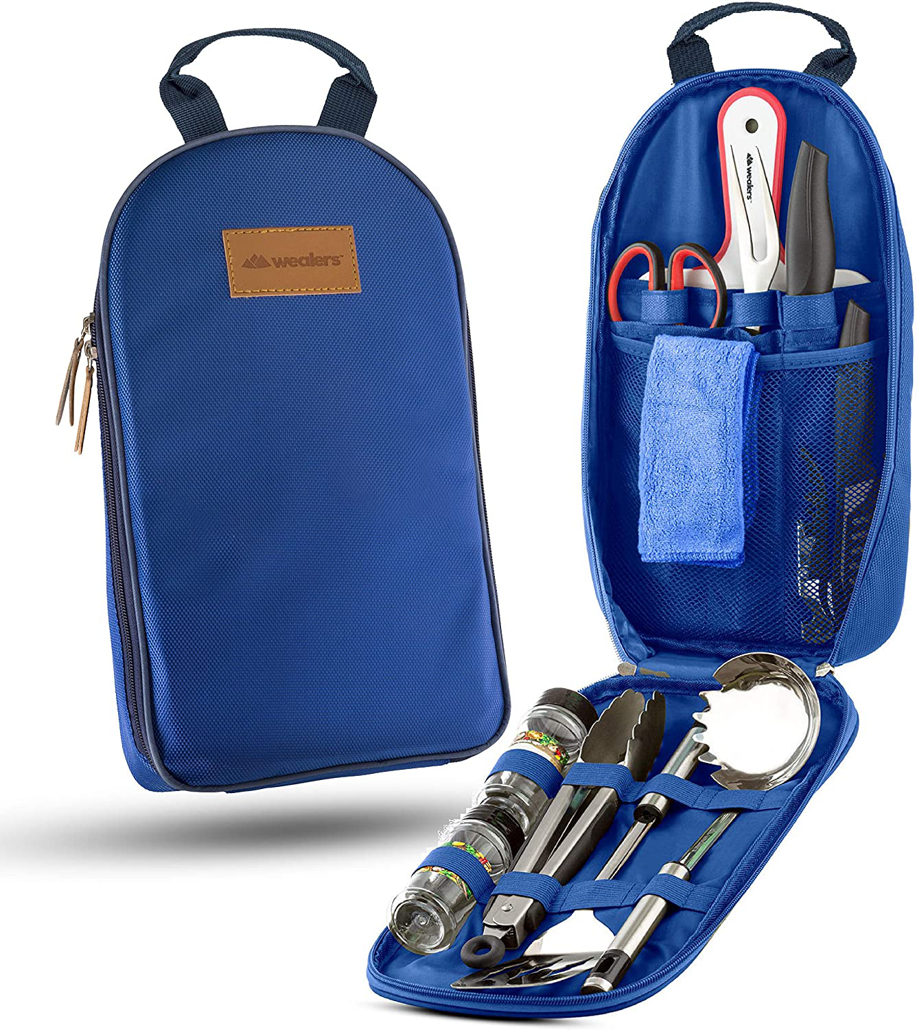 11 Piece Camp Kitchen Cooking Utensil Set Travel Organizer Grill Accessories Portable Compact Gear for Backpacking BBQ Camping Hiking Travel Cookware Kit Water Resistant Case