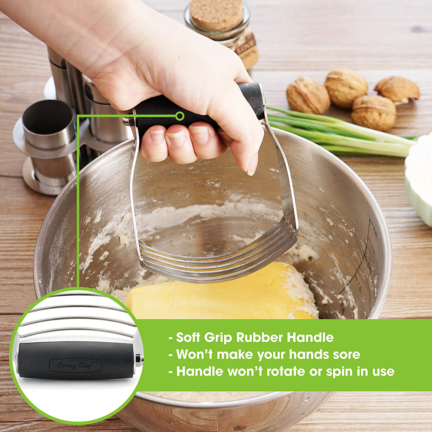 Spring Chef Dough Blender, Top Professional Pastry Cutter with Heavy Duty Stainless Steel Blades