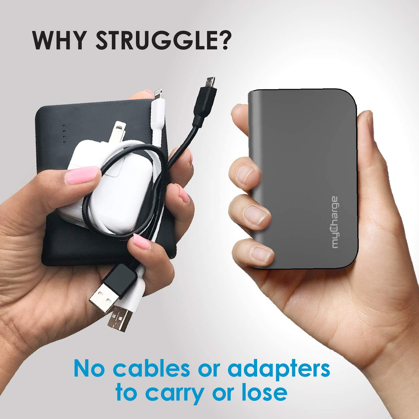 myCharge Portable Charger for iPhone Built in Cable USB C Power Bank Fast Charging Hub Turbo 18W / 10050mAh (Lightning, Type C) Wall Plug External Battery Pack Backup for Apple, Android, 55 Hrs