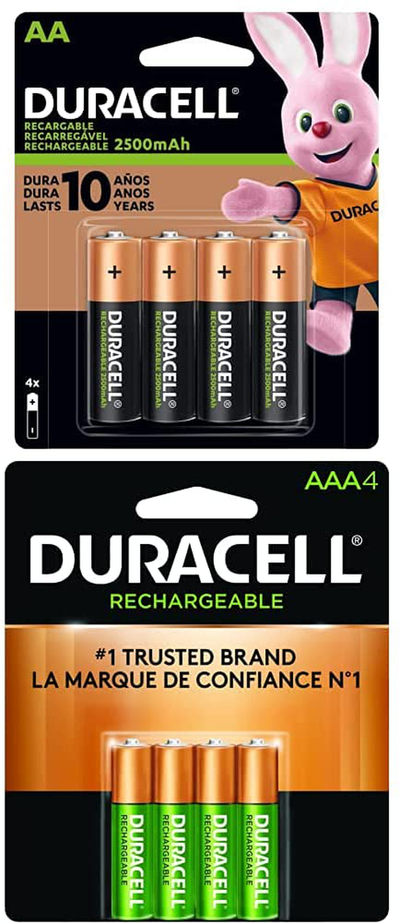 Duracell - Rechargeable AA + AAA Batteries combo pack, 4 count each - long lasting, all-purpose Double A & Triple A battery for household and business - 8 count total
