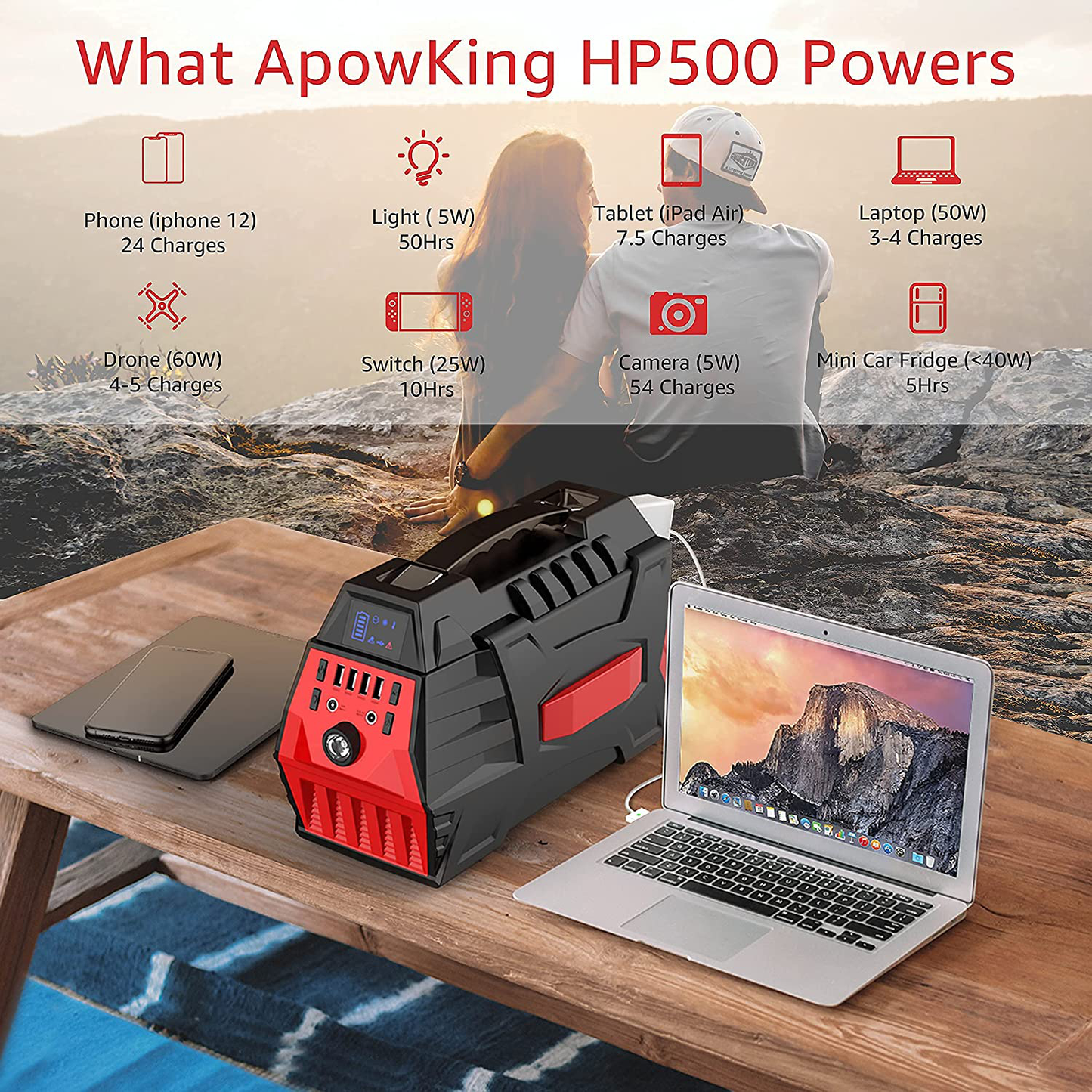 296Wh Portable Power Station with 60W Solar Panel, Solar Generator Outdoor Backup Battery Supply with AC Outlet for Camping, Home Emergency, Traveling, RV Trip