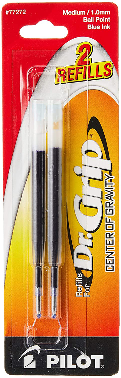 PILOT Dr. Grip Center of Gravity Ballpoint Ink Refill, Medium Point, Blue Ink, 2-Pack (77272)