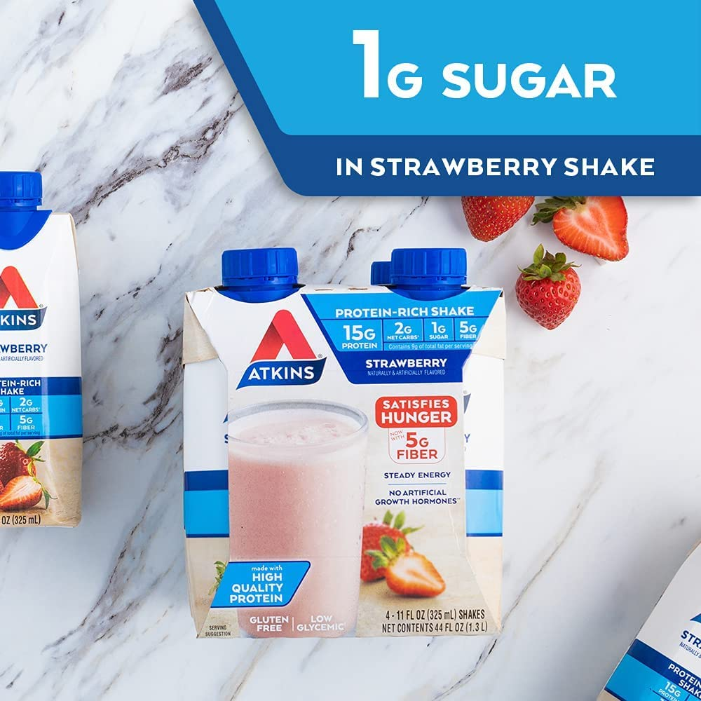 (2 Pack) Atkins, Strawberry Shake, 4 Count per Pack, 11 Oz. Containers