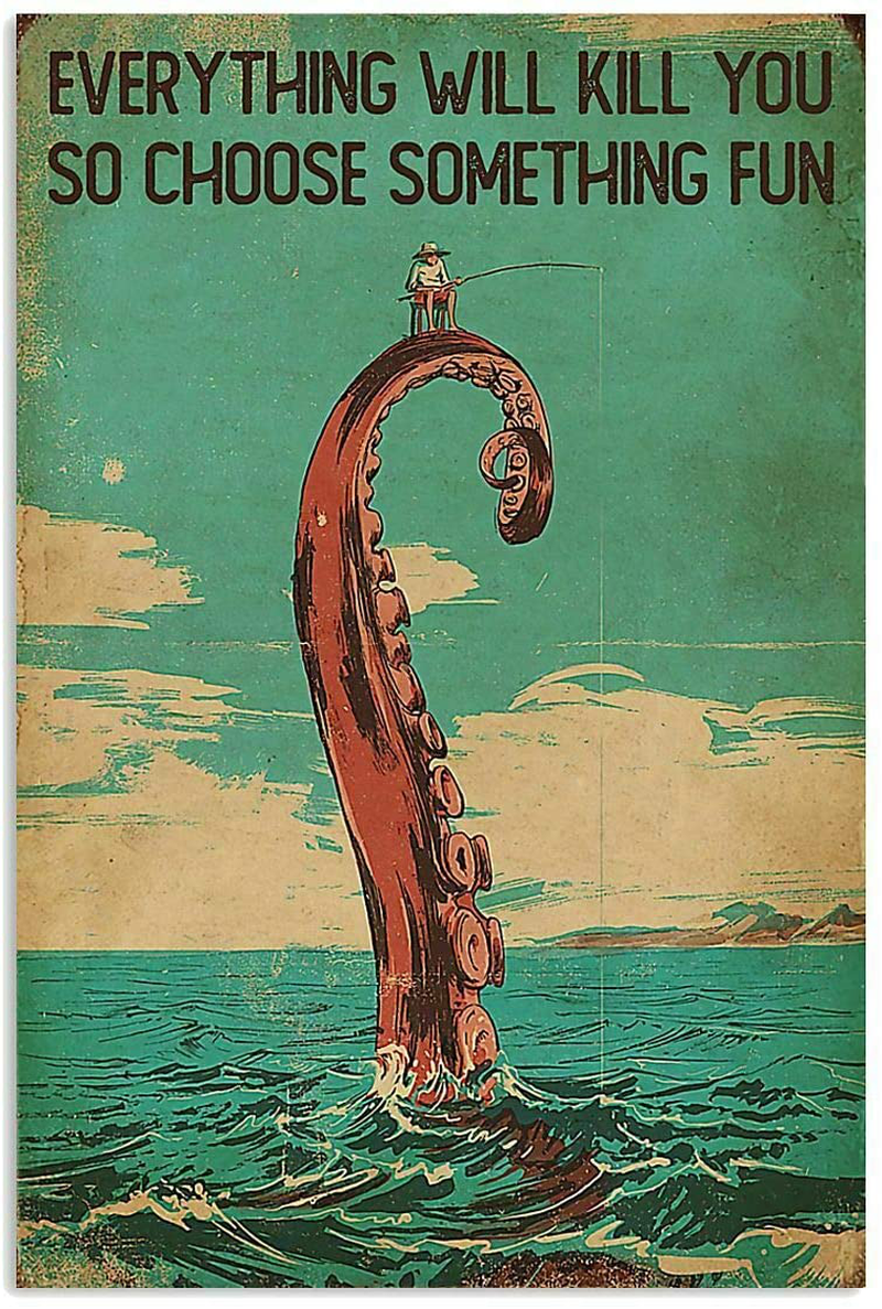 Eeypy Fishing Choose Something Fun Vintage Poster Metal Tin Signs Iron Painting Plaque Wall Decor Bar Cat Club Novelty Funny Bathroom Toilet Paper Retro Parlor Cafe Store 8x12 Inch
