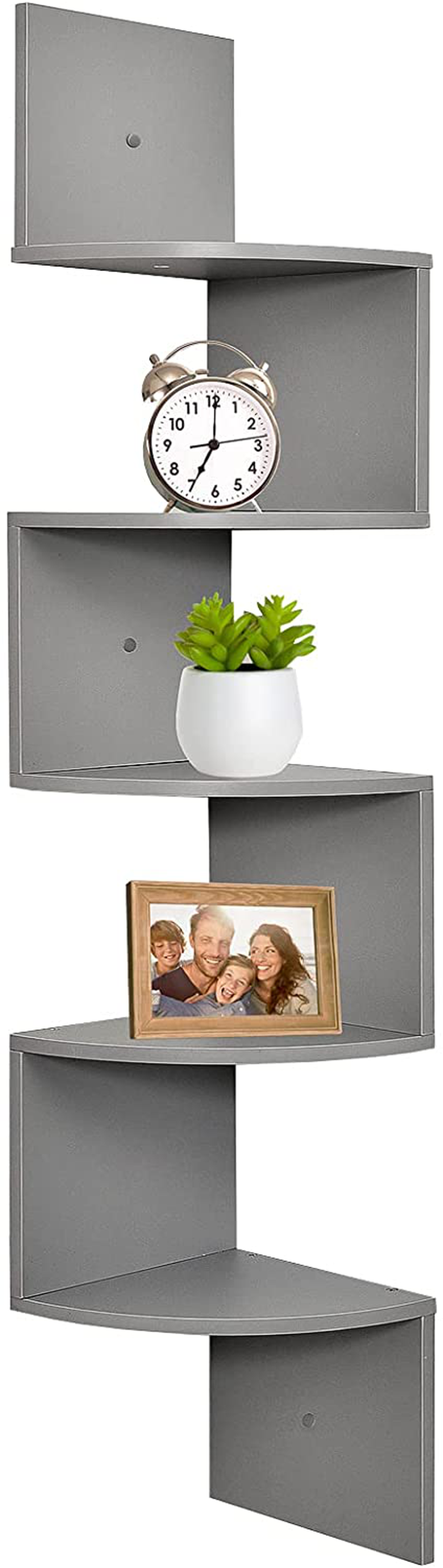 Greenco 5 Tier Wall Mount Corner Shelves Gray Finish