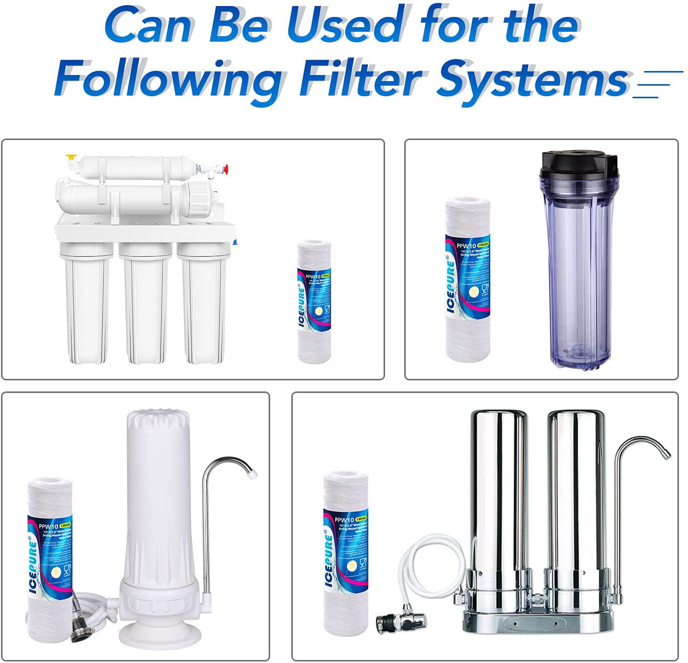 5 Micron 10" x 2.5" String Wound Sediment Water Filter Cartridge for Well filter Universal Replacement for Any 10 inch RO Unit, WP-5, Aqua-Pure AP110, CFS110, Culligan P5, WFPFC4002, WP-5, CW-MF,4PACK