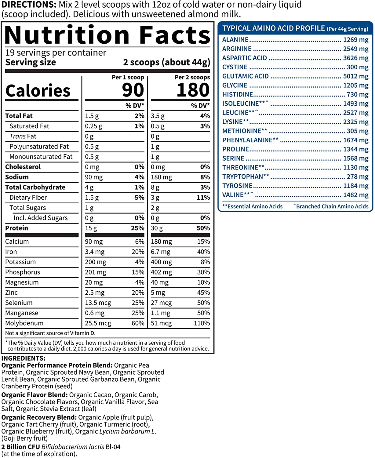 Organic Vegan Sport Protein Powder, Chocolate - Probiotics, Bcaas, 30G Plant Protein for Premium Post Workout Recovery, NSF Certified, Keto, Gluten & Dairy Free, Non GMO, Garden of Life - 19 Servings