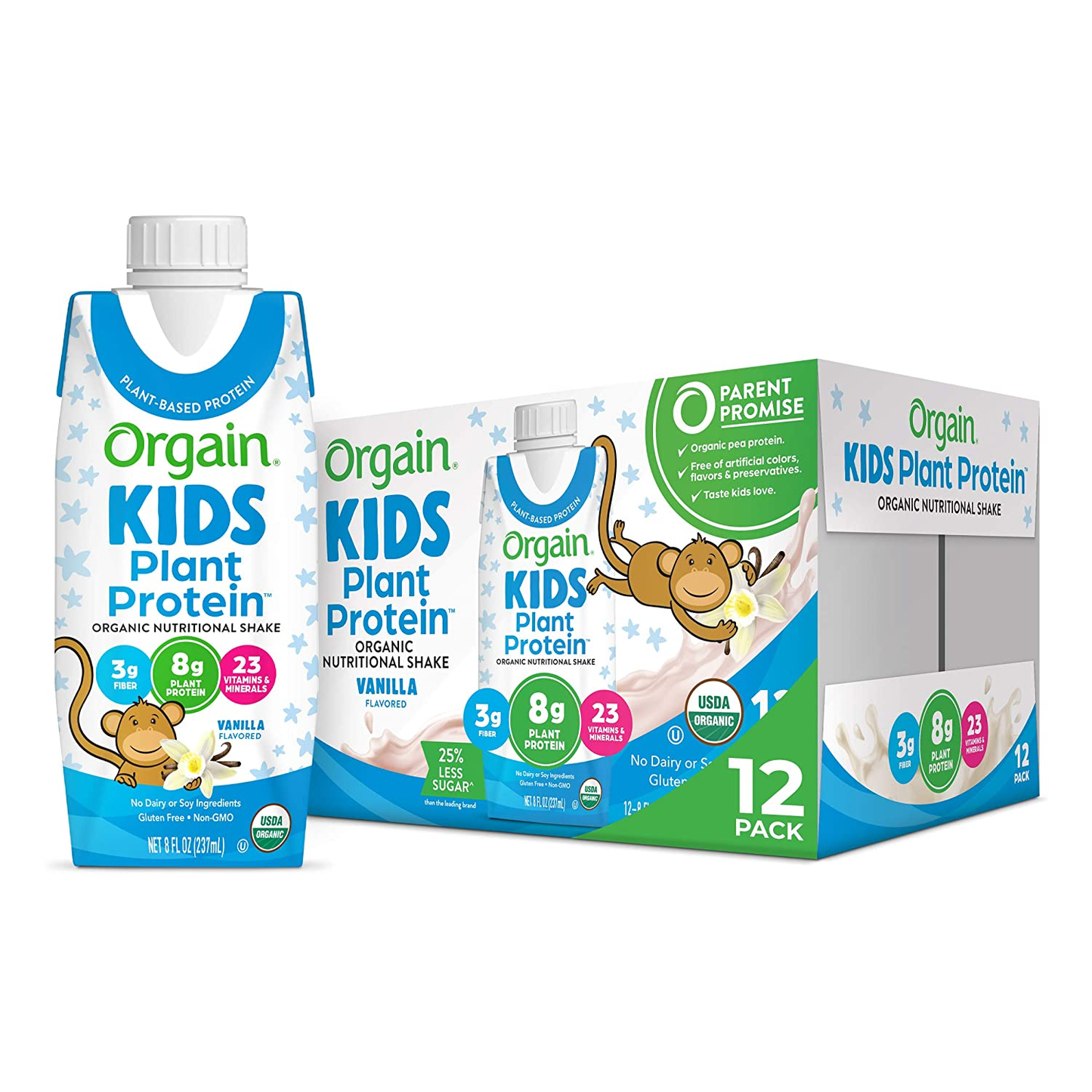 Orgain Organic Kids Protein Nutritional Shake, Chocolate - 8G of Protein, 22 Vitamins & Minerals, Fruits & Vegetables, Gluten Free, Soy Free, Non-Gmo, 8.25 Oz, 12 Ct (Packaging May Vary)