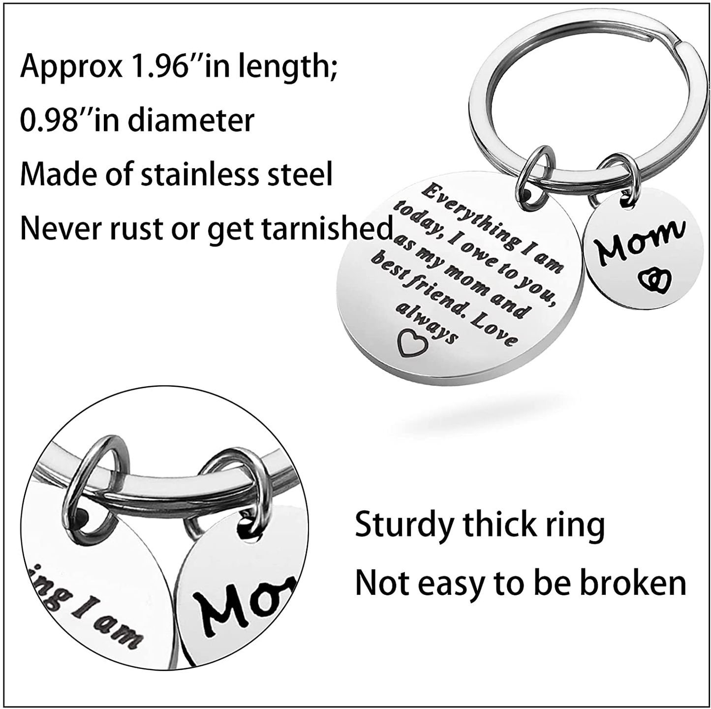 Gaoikerr Mother Day Keychain,Mom Birthday Gifts from Daughter Keychain-As My Mom and Best Friend,Love Always