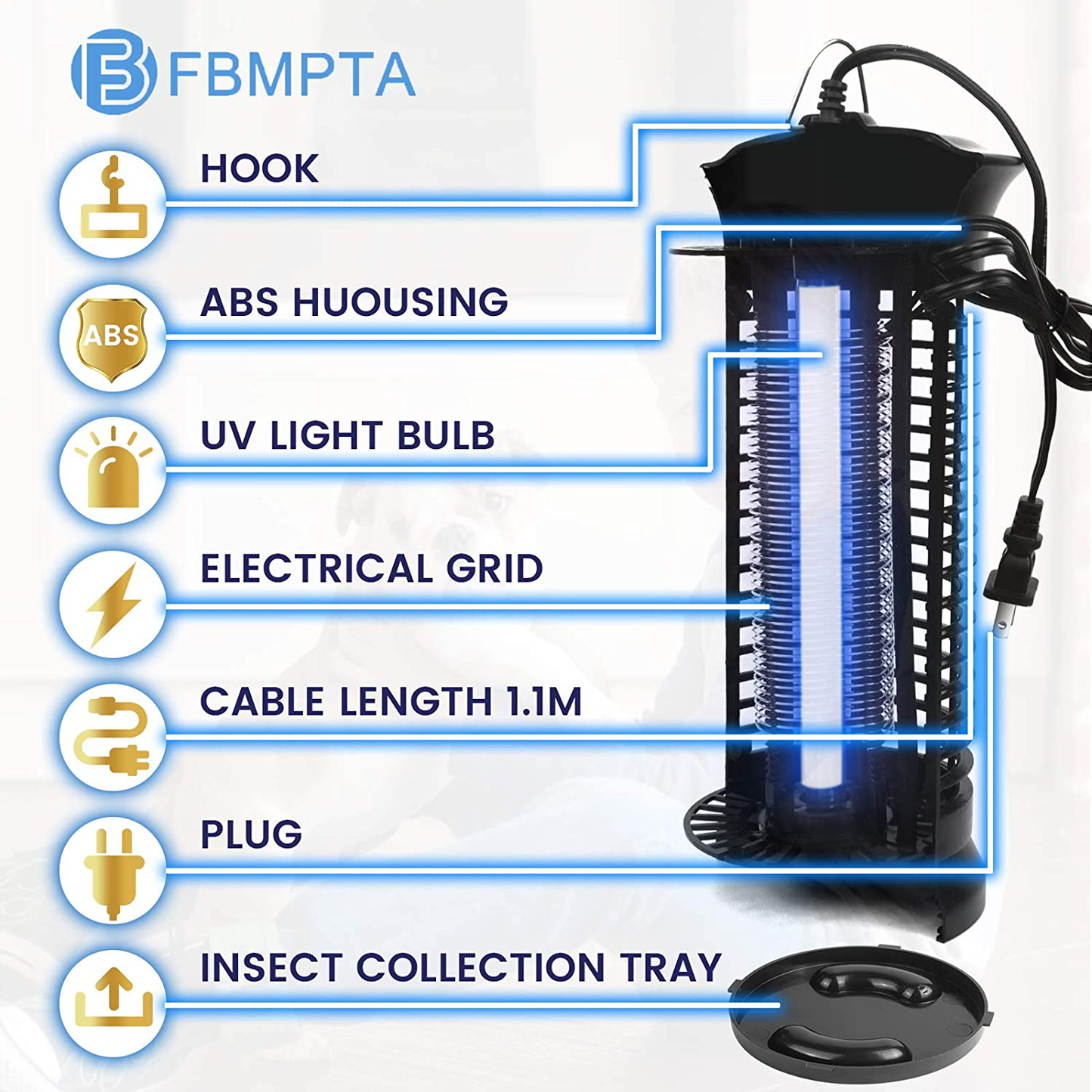 FBMPTA Bug Zapper Mosquito Killer, Flying Insect Killer Indoor, Fly Traps, Mosquito Lamp, Insect Zappers, Electric Mosquito Attractant Trap Plug in for Home, Patio, Garden (Square)