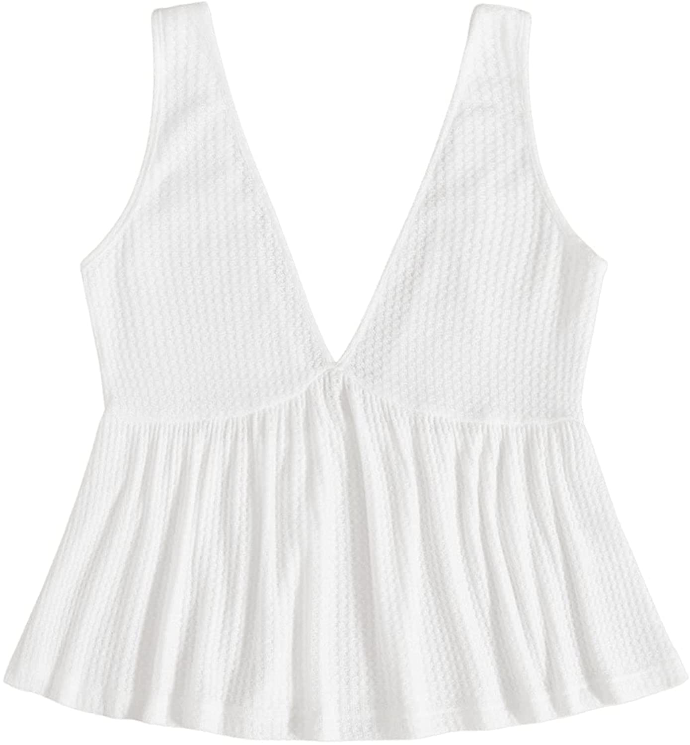 SweatyRocks Women's Casual Knit Top Sleeveless Ruffle Hem V Neck Peplum Crop Tank Top