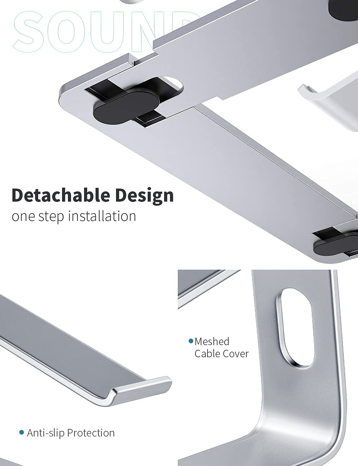 Soundance Laptop Stand, Aluminum Computer Riser, Ergonomic Laptops Elevator for Desk, Metal Holder Compatible with 10 to 15.6 Inches Notebook Computer