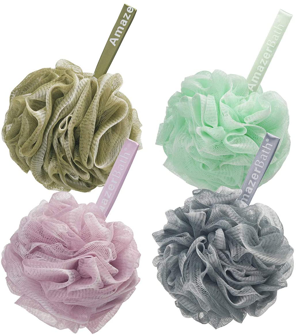 AmazerBath Shower Bath Sponge Shower Loofahs Balls Body Wash Bathroom Men Women- Set of 4