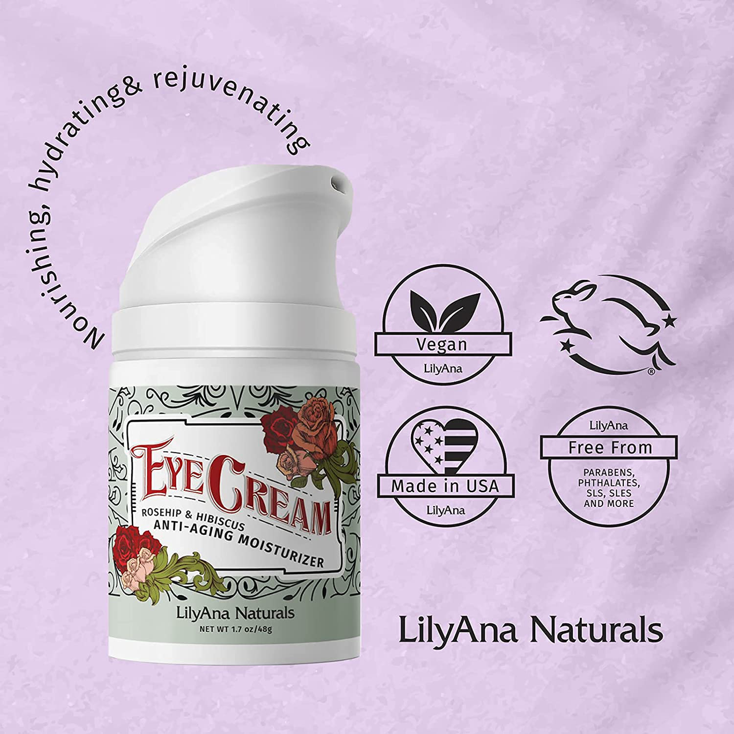 Lilyana Naturals Eye Cream - 2-Month Supply - Made in USA, Eye Cream for Dark Circles and Puffiness, under Eye Cream, anti Aging Eye Cream, Improve the Look of Fine Lines and Wrinkles, Rosehip and Hibiscus Botanicals - 1.7Oz (1-Pack)