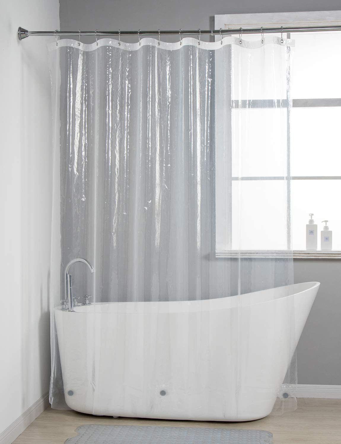 AmazerBath Lightweight Shower Curtain Liner, 72x72 Inches PEVA 3G Shower Curtain Liner with Magnets and 12 Grommet Holes, Waterproof Thin Plastic Liners-Clear