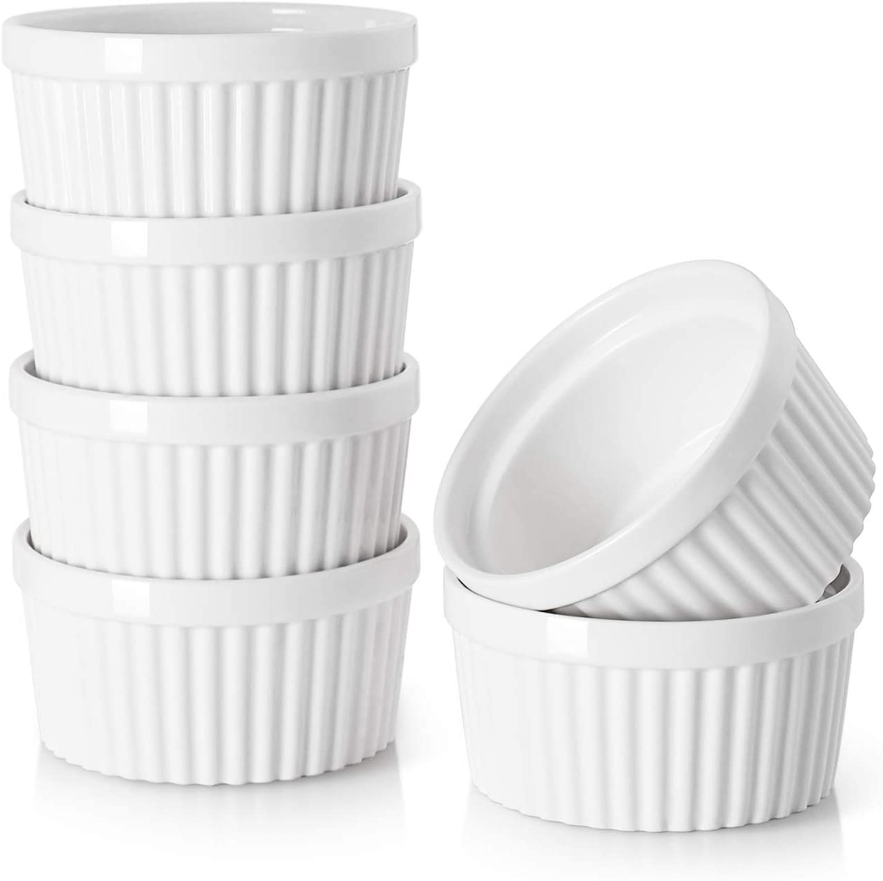 DOWAN 4 oz Ramekins - Ramekins for Creme Brulee Porcelain Ramekins Oven Safe, Classic Style Ramekins for Baking Souffle Ramekins Bowls, Set of 6, White