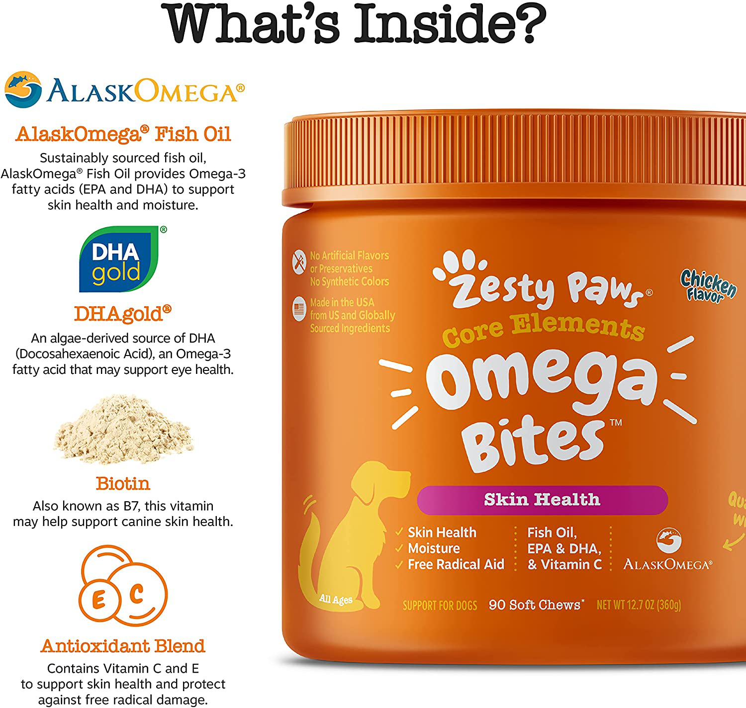 Zesty Paws Omega 3 Alaskan Fish Oil Chew Treats for Dogs - with AlaskOmega for EPA & DHA Fatty Acids - Itch Free Skin - Hip & Joint Support