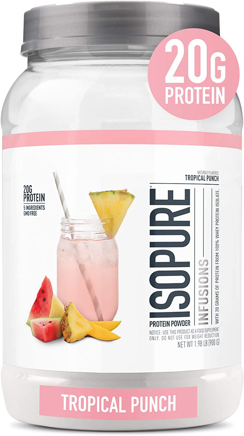Isopure Protein Powder, Gluten Free, Whey Protein Isolate, Post Workout Recovery Drink Mix, Prime Drink, Infusions- Tropical Punch, 16 Servings