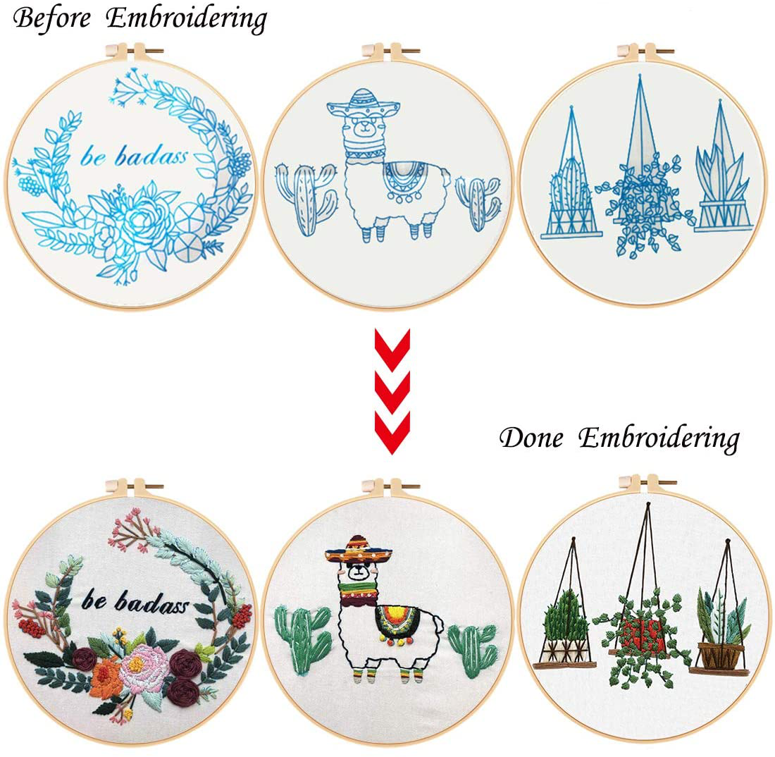 Louise Maelys Embroidery Kit for Beginners with 3 Embroidery Hoops Cross Stitch Needlepoint Kit Funny Starter Kit