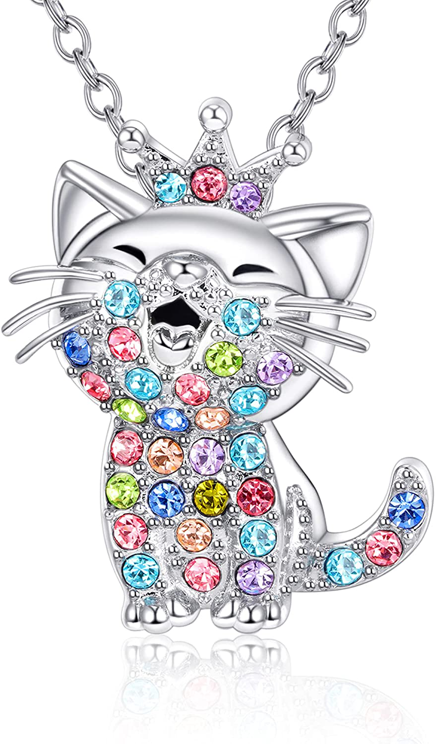 Lanqueen Kitty Cat Pendant Necklace Jewelry for Women Girls Cat Lover Gifts Daughter Loved Necklace 18+2.4 Inch Chain