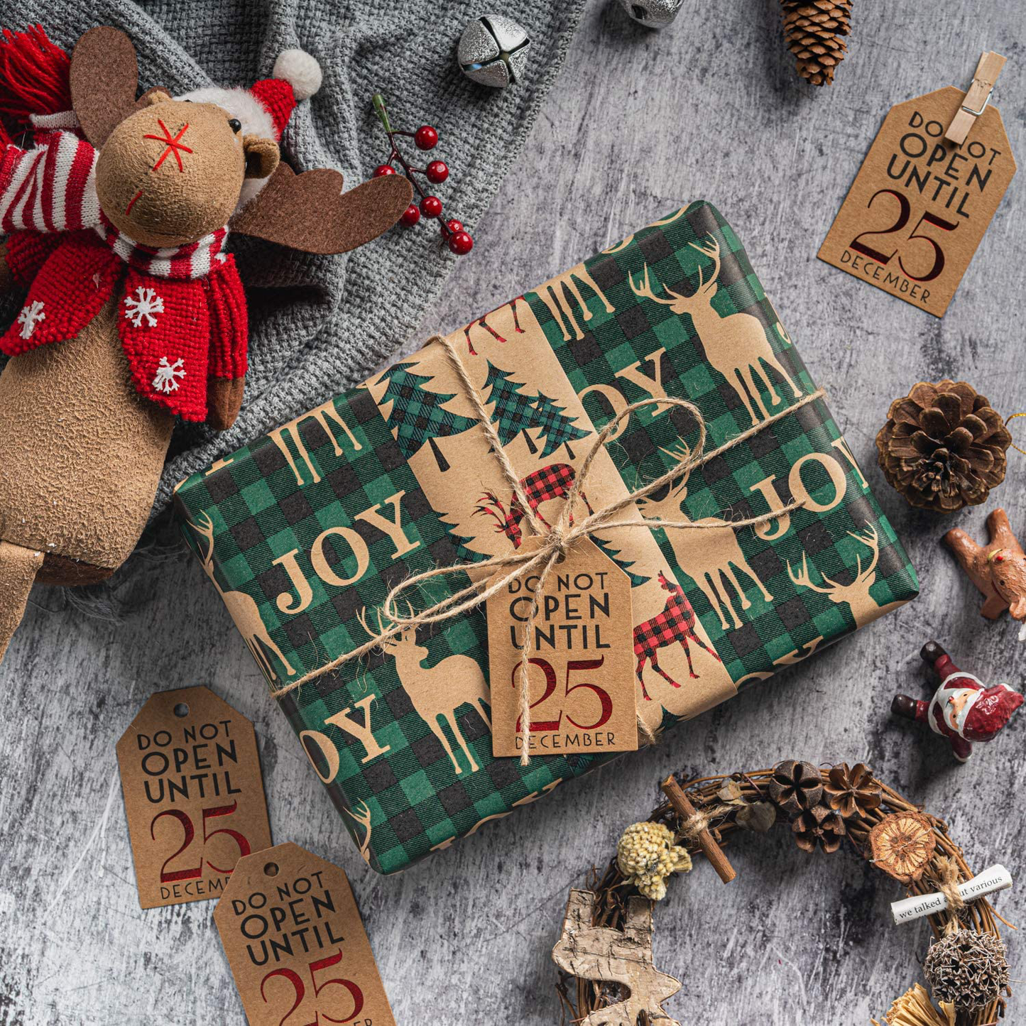 RUSPEPA Christmas Wrapping Paper, Kraft Paper - 4 Rolls - 30 Inches X 10 Feet per Roll