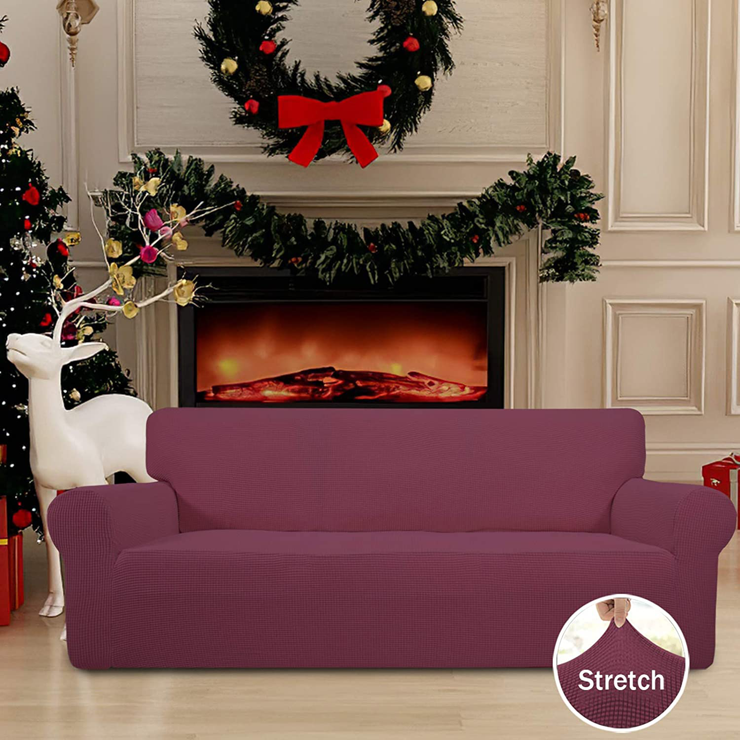 Easy-Going Stretch 4 Seater Sofa Slipcover 1-Piece Sofa Cover Furniture Protector Couch Soft with Elastic Bottom for Kids,Polyester Spandex Jacquard Fabric Small Checks (XX Large,Taupe)