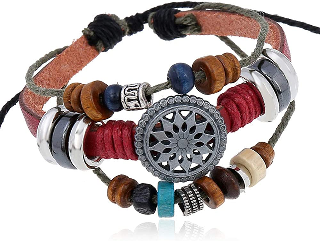 Vintage Bohemia Beaded Bracelet, Multilayer Hand Woven Wristbands, Hemp Cords Wrap Bracelet Jewelry for Men and Women