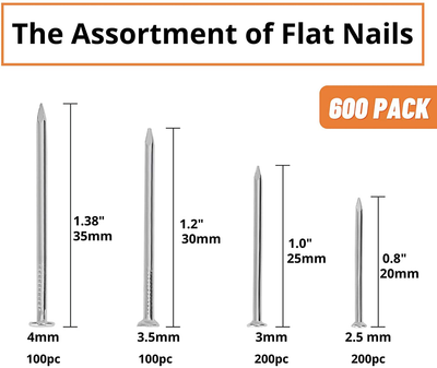 Mr. Pen- Nail Assortment Kit, 600pc, Small Nails, Nails, Nails for Hanging Pictures, Picture Hanging Nails, Finishing Nails, Hanging Nails, Picture Nails, Wall Nails for Hanging, Pin Nails