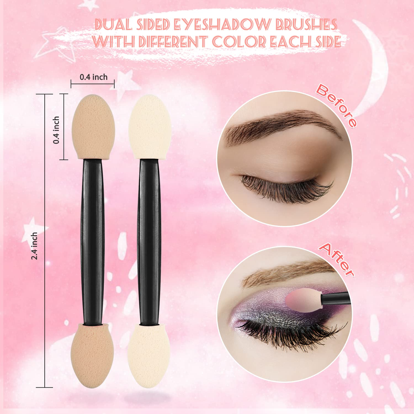 Eyeshadow Applicators, MORGLES 50Pcs Eyeshadow Applicator Double Sided Eye Makeup Applicators Short Sponge Eyeshadow Applicator for Women Girls (Black)
