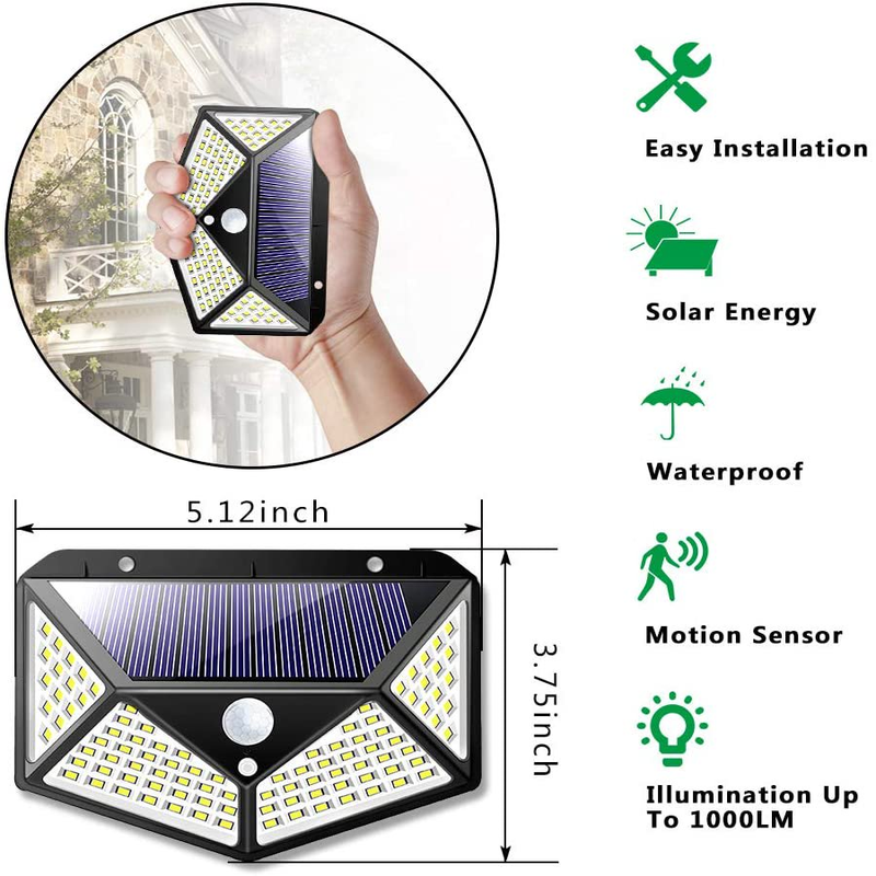 2 Pack 100 LED Solar Motion Sensor Outdoor Lights Outdoor with Wide Angle